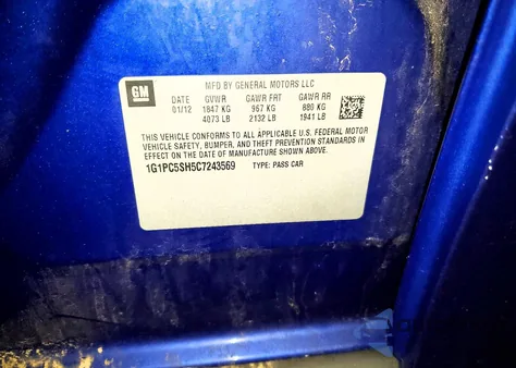 2012 Chevrolet Cruze Ls z USA, uszkodzony, nr VIN 1G1PC5SH5C7243569